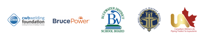 CWB Welding Foundation, Bruce Power, Bluewater District School Board, Bruce-Grey Catholic District School Board, and UA Canada Logos